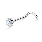 Small Rhinestone Prong Set Silver Curved Nose Stud NSKB-686